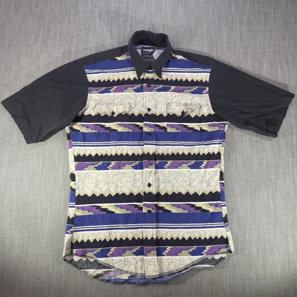 Wrangler Shirt Mens Medium Multicolor Aztec Western Short Sleeve Button Up